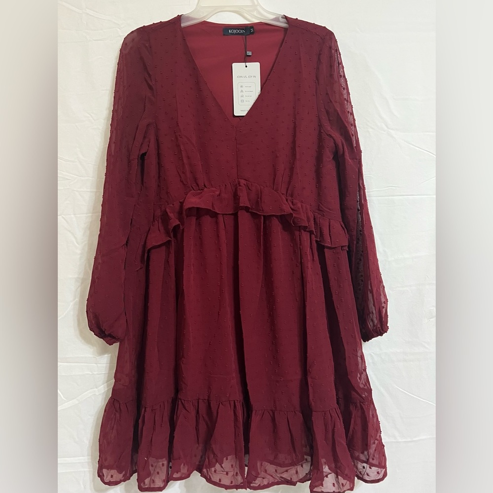 KOJOOIN Women's Casual Long Sleeve V Neck dress